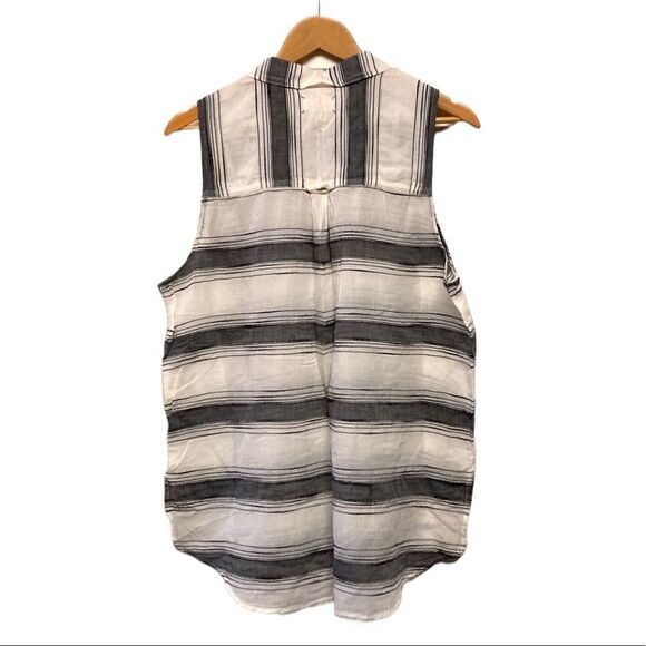 Lou & Grey 100% Cotton Light Weight Striped Sheer Sleeveless Collared Blouse L - Picture 2 of 7